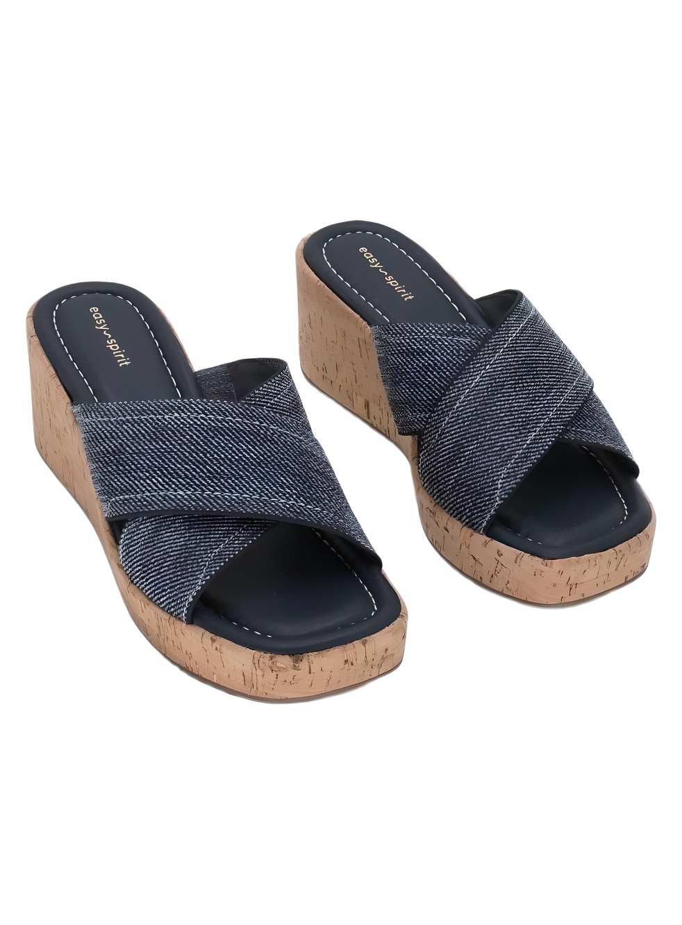 Easy Spirit Fawn 2 Dark Blue Denim Textile Platform Slide Sandals Size 8M